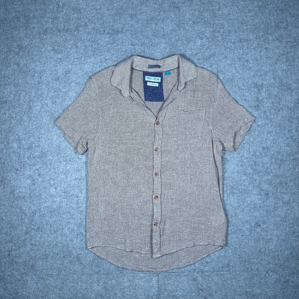 Tenth + Ocean Shirt Mens Small Brown Linen‎ Blend Short Sleeve Button Up Casual
